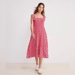 Vineyard Vines Tile Smocked Bodice Red Maxi Dress